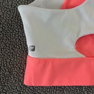 Fabletics Karina High Support Sports Bra Coral White Color Block Racerback L NWT